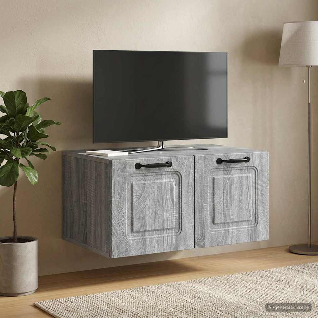 Fali TV szekrény Szürke Sonoma 59,5 x 41 x 30 cm Szerelt Fa