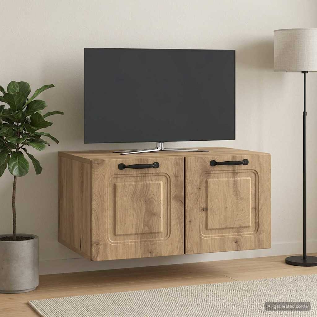 Fali TV szekrény 59,5 x 41 x 30 cm Kézműves Tölgy Szerelt Fa