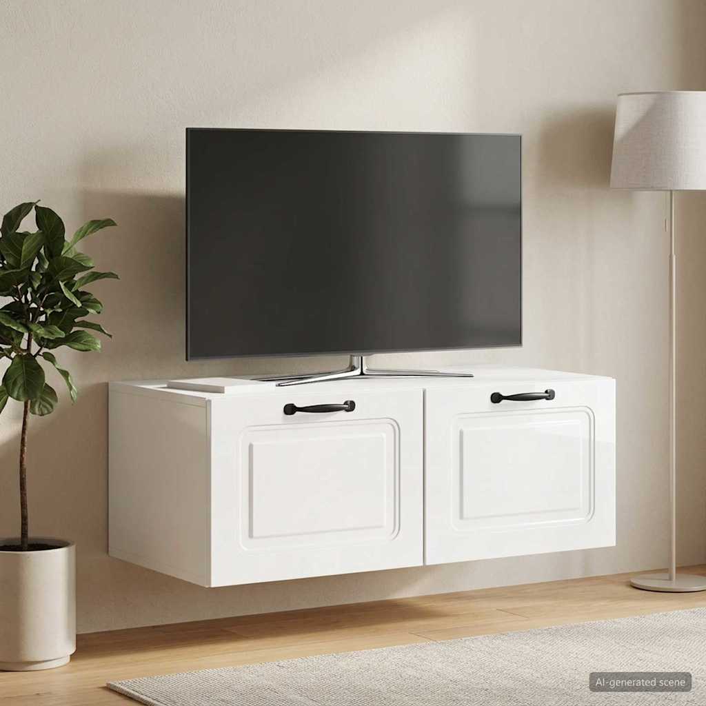 Fali TV szekrény Magasfényű Fehér 78,5 x 41 x 30 cm Szerelt Fa