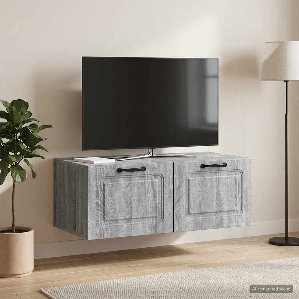 Fali TV szekrény Szürke Sonoma 78,5 x 41 x 30 cm Szerelt Fa