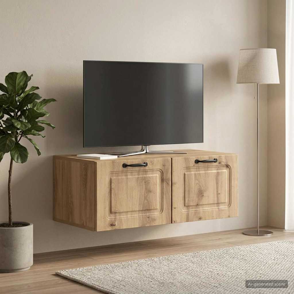 Fali TV szekrény 78,5 x 41 x 30 cm Kézműves Tölgy Szerelt Fa