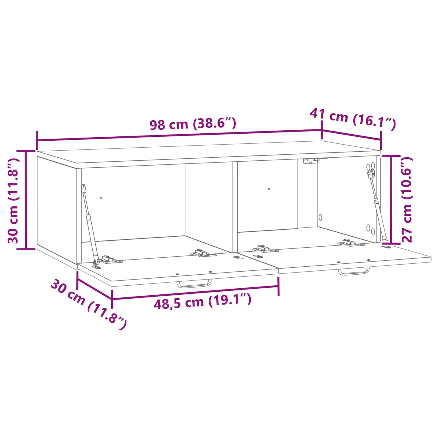 Fali TV szekrény Fehér 98 x 41 x 30 cm Szerelt Fa