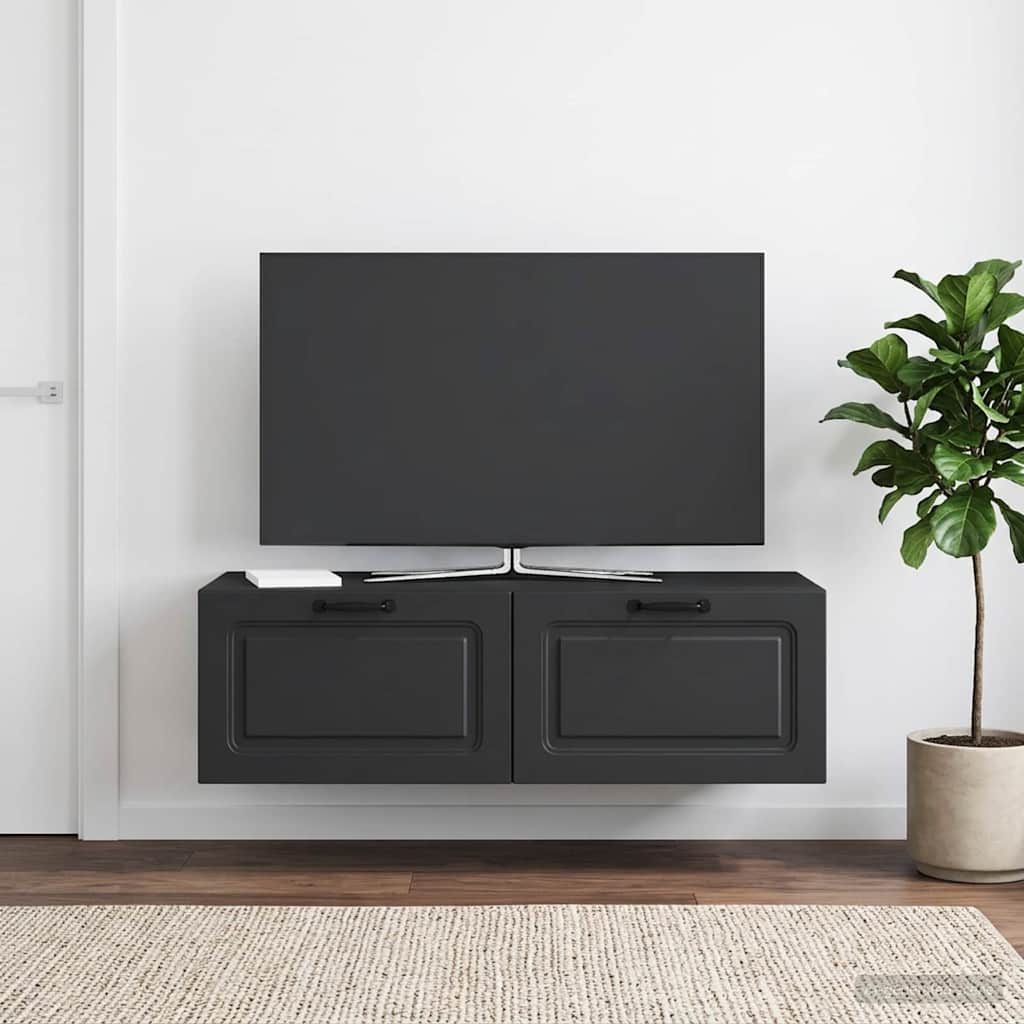 Fali TV szekrény Fekete 98 x 41 x 30 cm Szerelt Fa