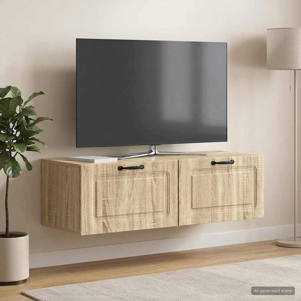 Fali TV szekrény Sonoma Tölgy 98 x 41 x 30 cm Szerelt Fa