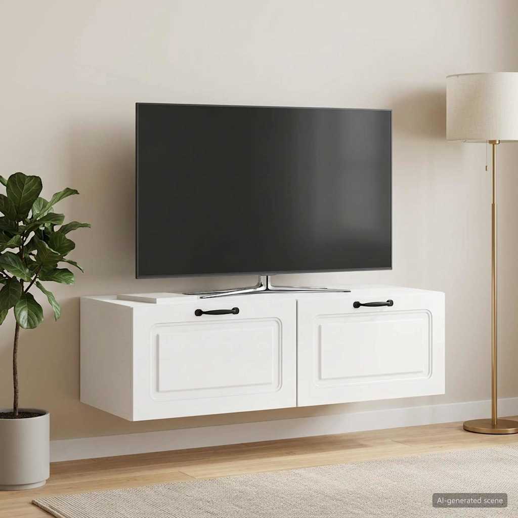 Fali TV szekrény Magasfényű Fehér 98 x 41 x 30 cm Szerelt Fa