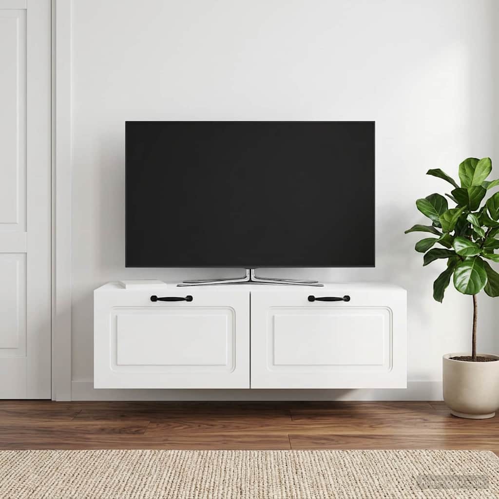 Fali TV szekrény Magasfényű Fehér 98 x 41 x 30 cm Szerelt Fa