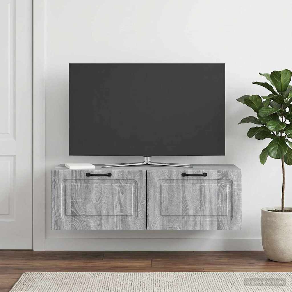 Fali TV szekrény Szürke Sonoma 98 x 41 x 30 cm Szerelt Fa