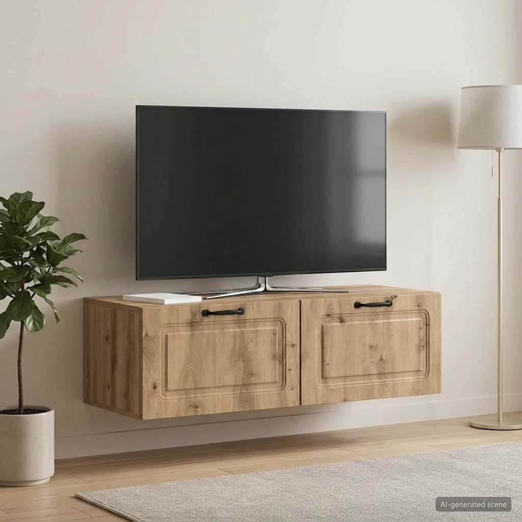 Fali TV szekrény 98 x 41 x 30 cm Kézműves Tölgy Szerelt Fa