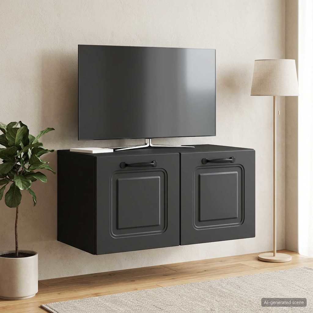 Fali TV szekrény Fekete 59,5 x 31 x 30 cm Szerelt Fa