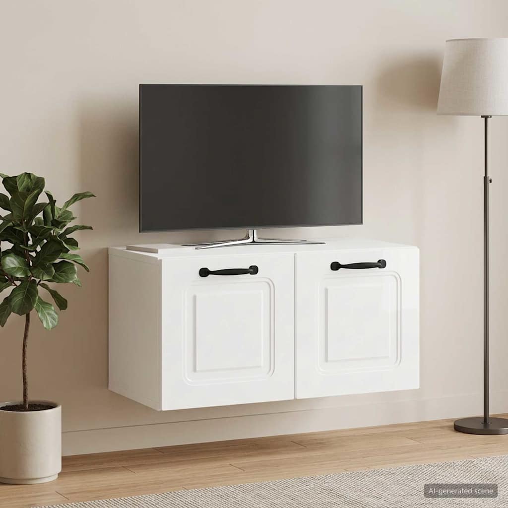 Fali TV szekrény Magasfényű Fehér 59,5 x 31 x 30 cm Szerelt Fa