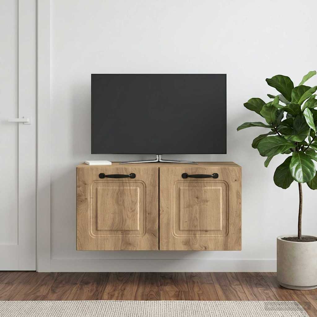 Fali TV szekrény 59,5 x 31 x 30 cm Kézműves Tölgy Szerelt Fa
