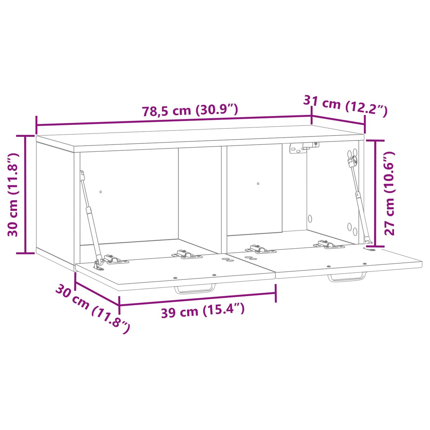 Fali TV szekrény Sonoma Tölgy 78,5 x 31 x 30 cm Szerelt Fa