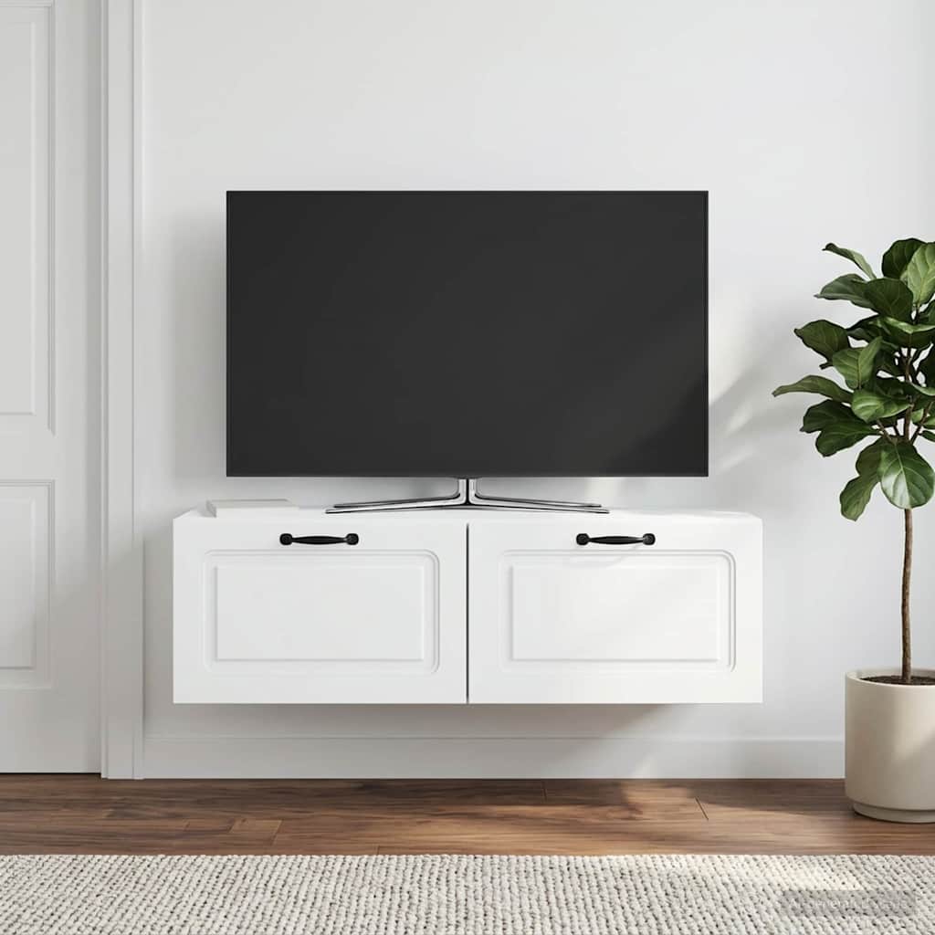 Fali TV szekrény Fehér 98 x 31 x 30 cm Szerelt Fa