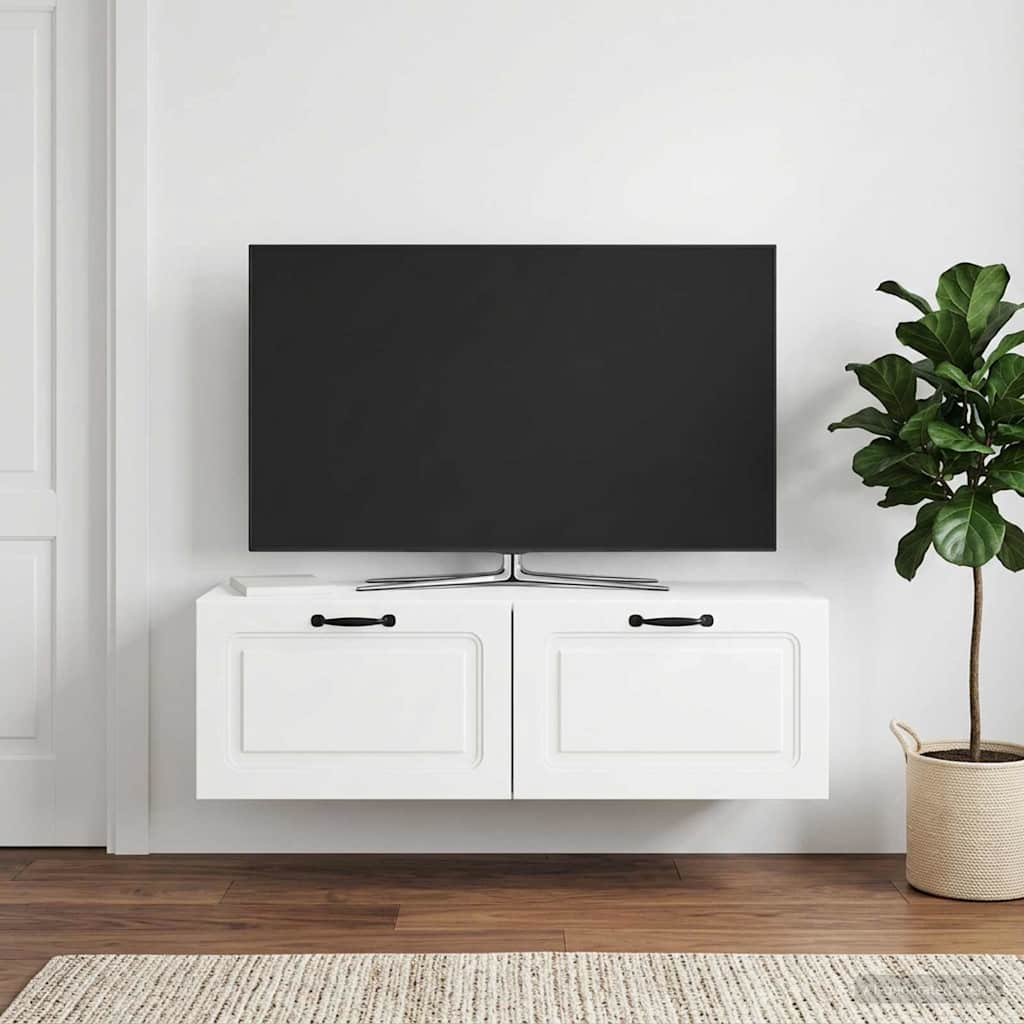 Fali TV szekrény Magasfényű Fehér 98 x 31 x 30 cm Szerelt Fa