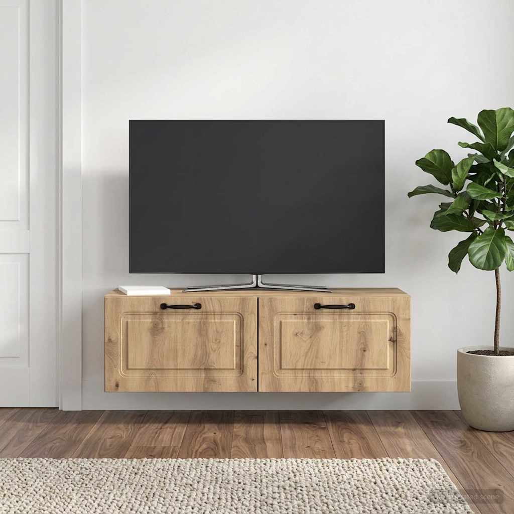 Fali TV szekrény 98 x 31 x 30 cm Kézműves Tölgy Szerelt Fa