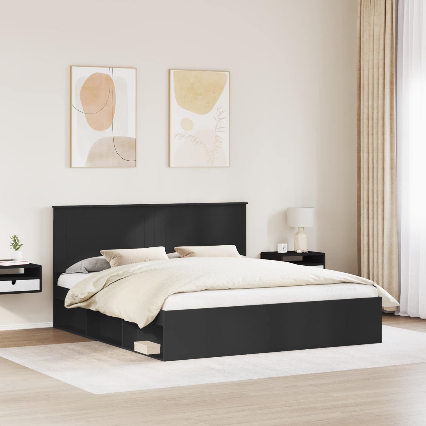 Ágykeret fejtámlával Fekete 200 x 200 cm Tömör fenyőfa