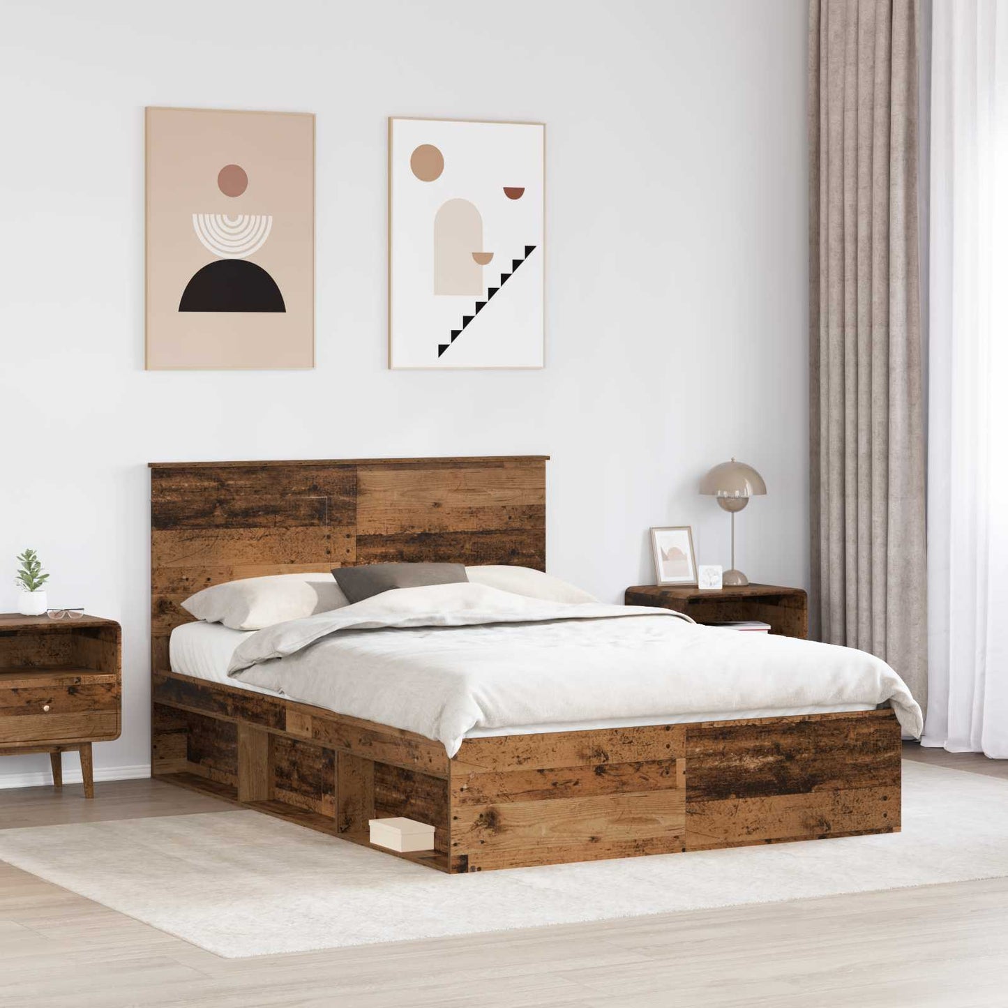 Ágykeret fejtámlával fiókkal Öreg fa 150 x 200 cm Tömör fenyőfa