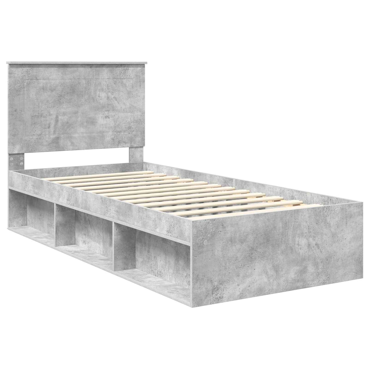 Ágykeret fejtámlával Beton Szürke 90 x 190 cm Tömör fenyőfa