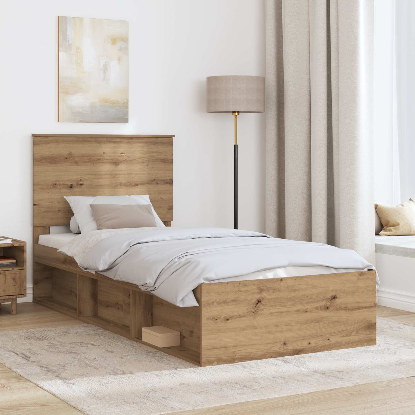 Ágykeret fejtámlával Művészi tölgy 90 x 200 cm Tömör fenyőfa