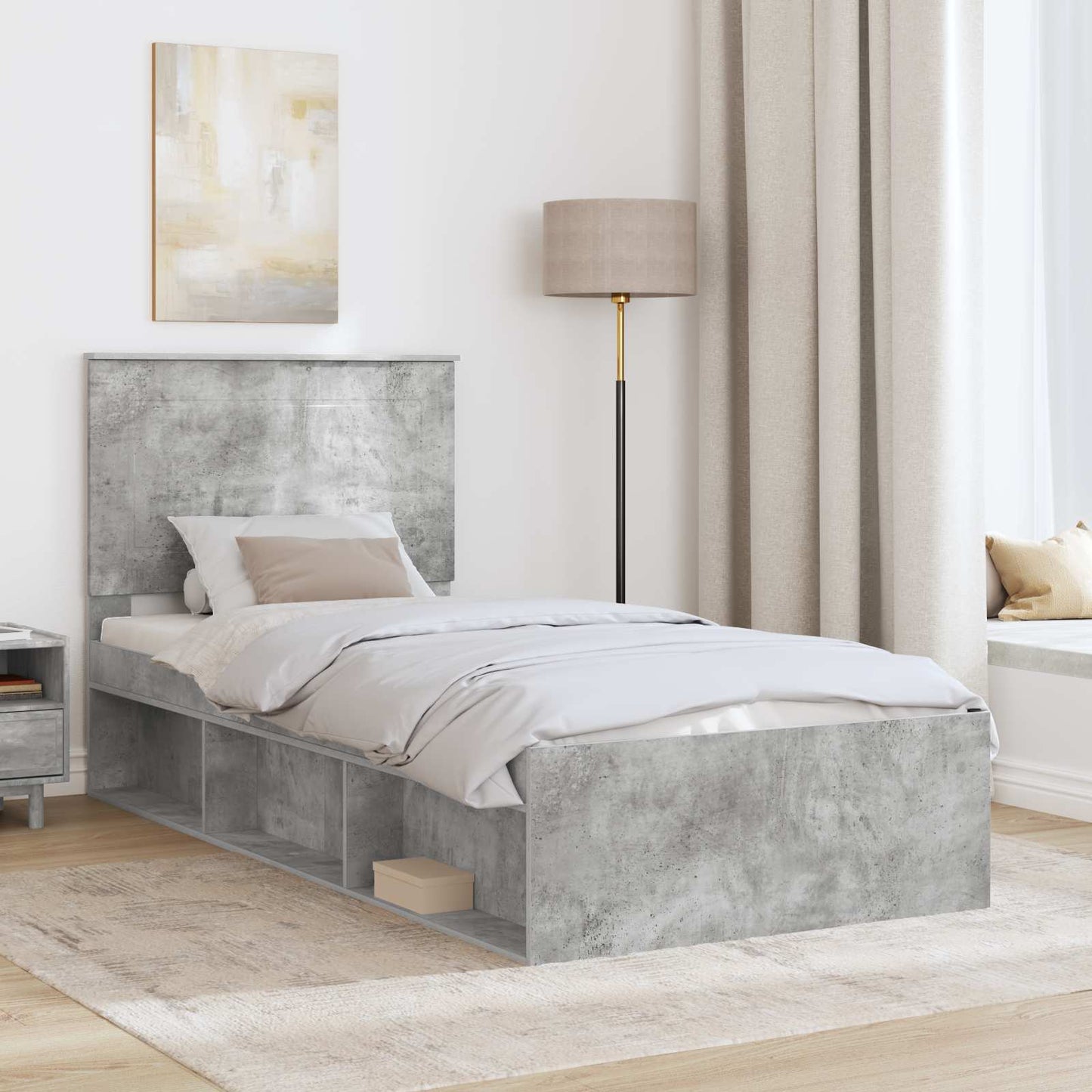 Ágykeret fejtámlával Beton Szürke 75 x 190 cm Tömör fenyőfa