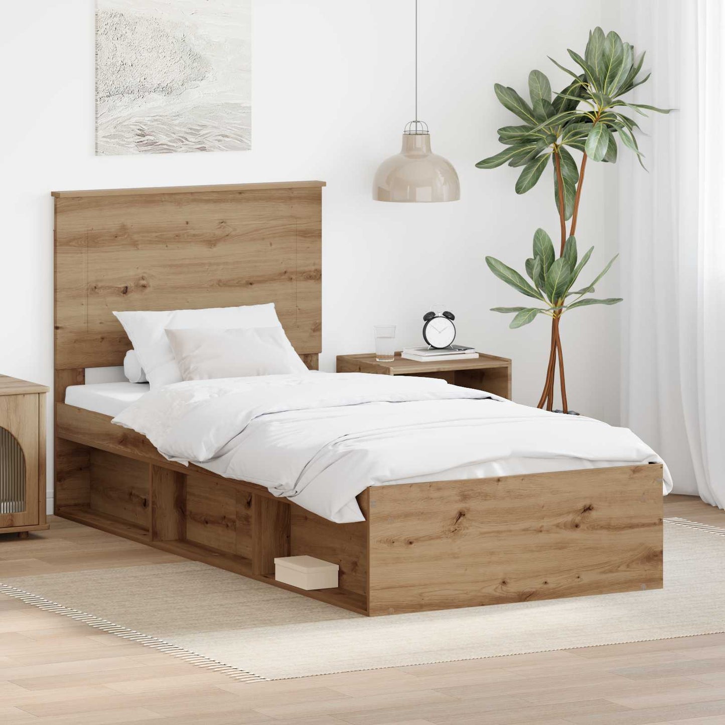 Ágykeret fejtámlával Művészi tölgy 75 x 190 cm Tömör fenyőfa