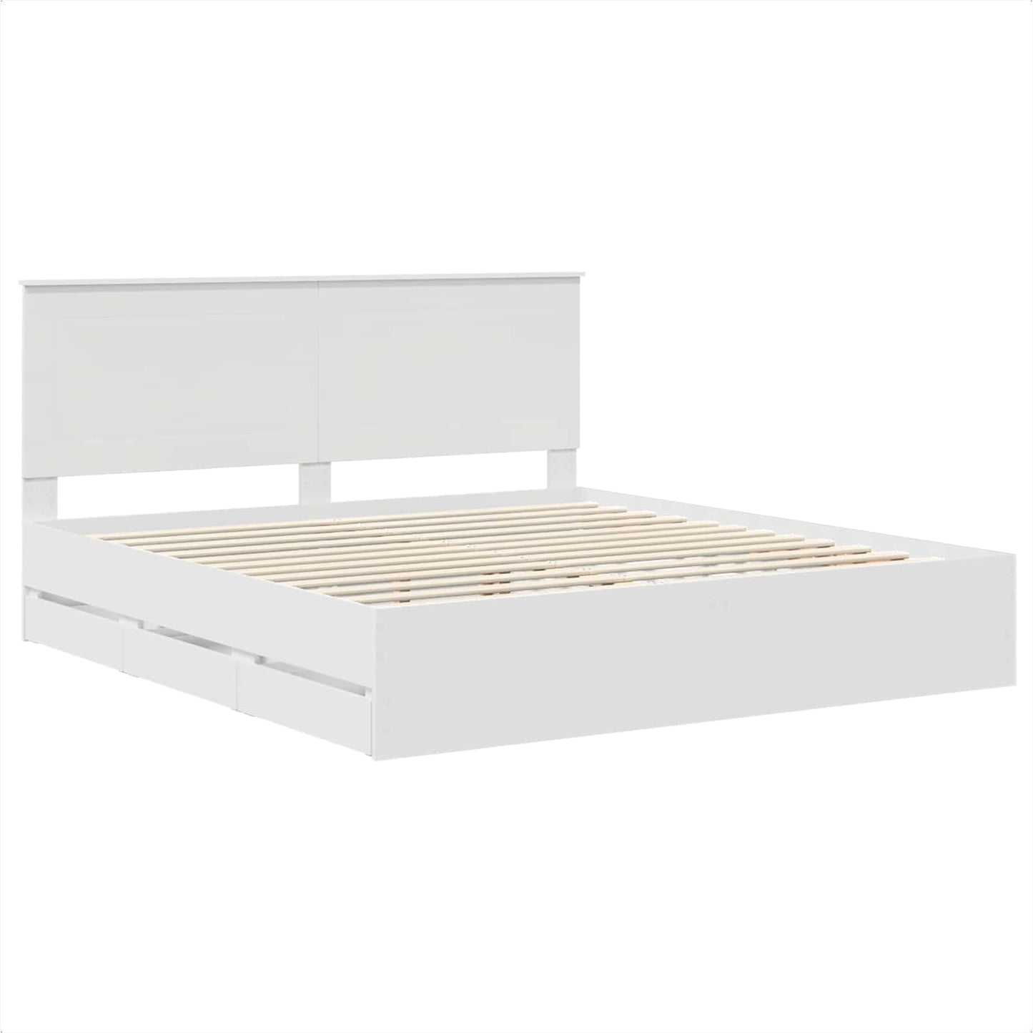 Ágykeret fiókkal fejtámlával Fehér 200 x 200 cm Mérnöki Fa
