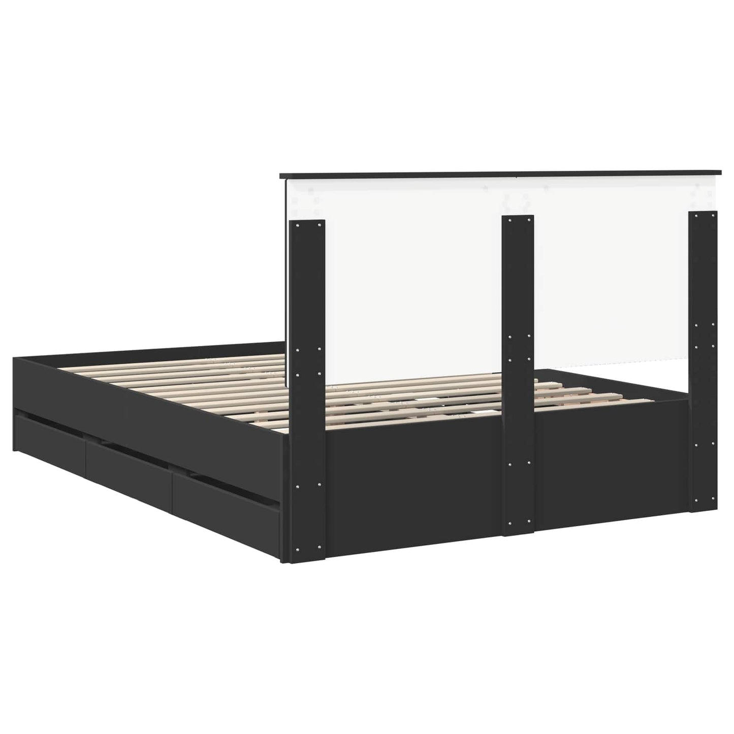 Ágykeret fiókkal fejtámlával Fekete 160 x 200 cm Mérnöki Fa
