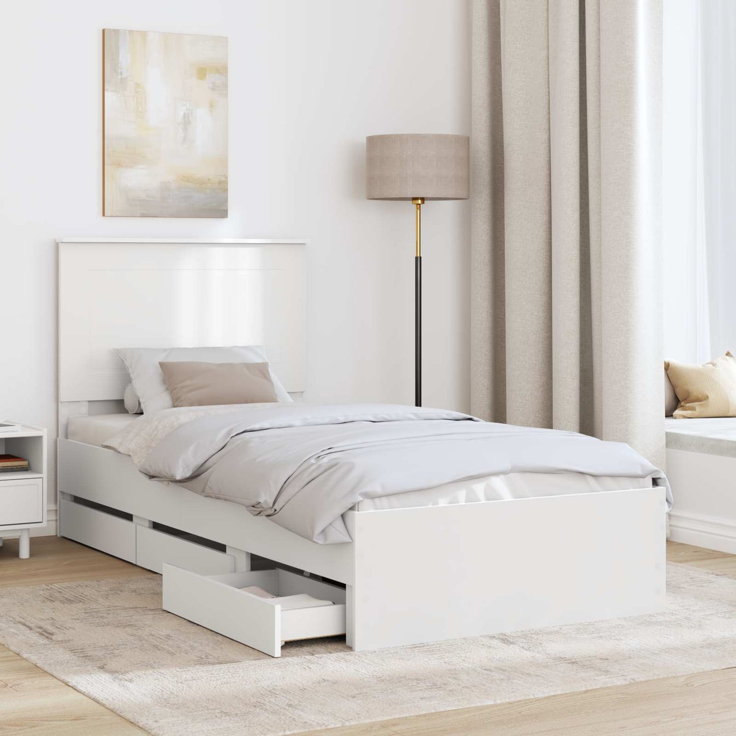 Ágykeret fiókkal fejtámlával Fehér 90 x 200 cm Mérnöki Fa