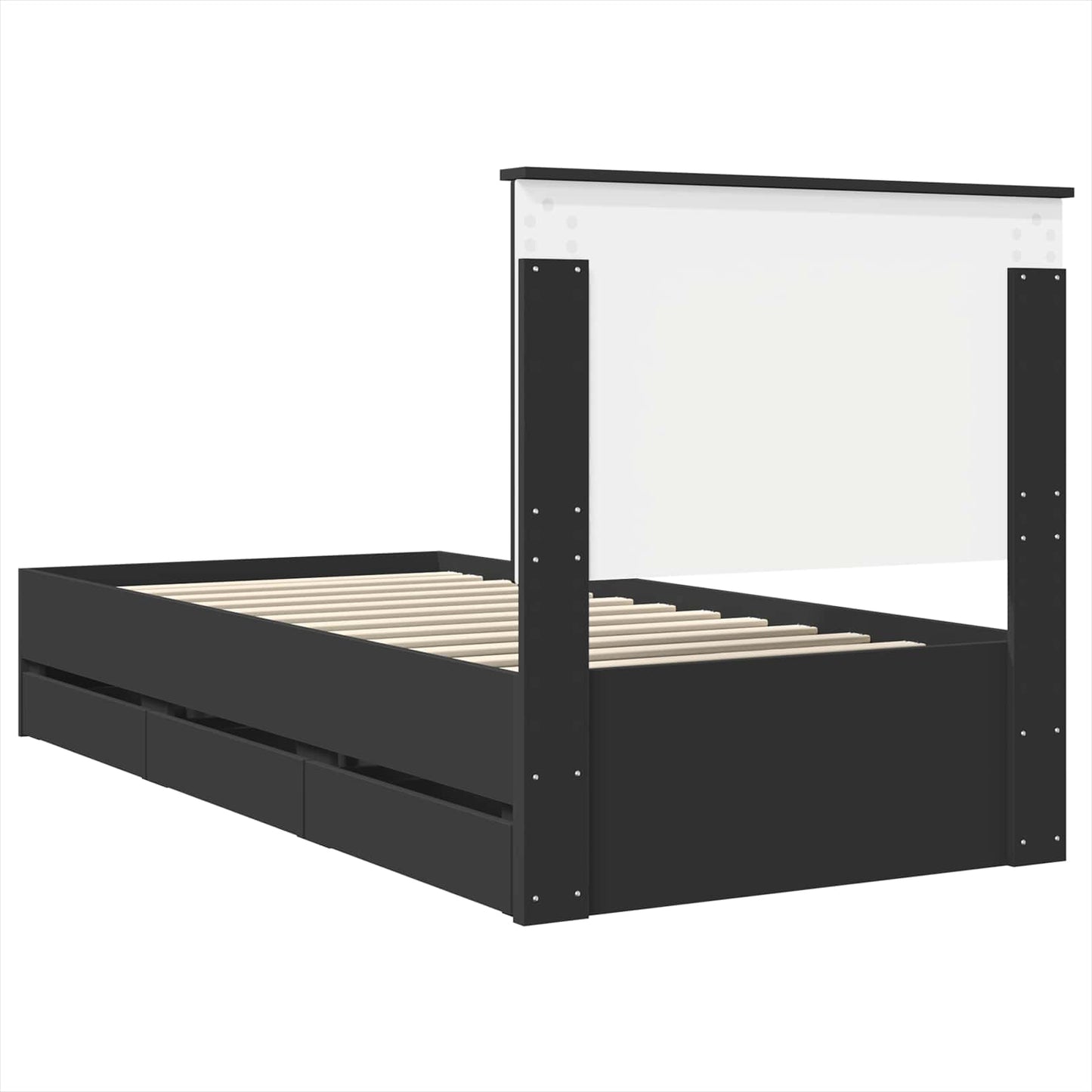 Ágykeret fiókkal fejtámlával Fekete 90 x 200 cm Mérnöki Fa