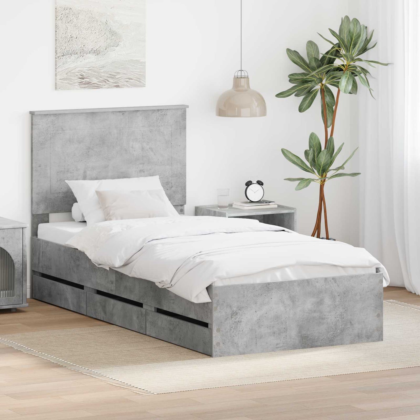 Ágykeret fiókkal tárolóval Beton Szürke 90 x 200 cm Mérnöki Fa