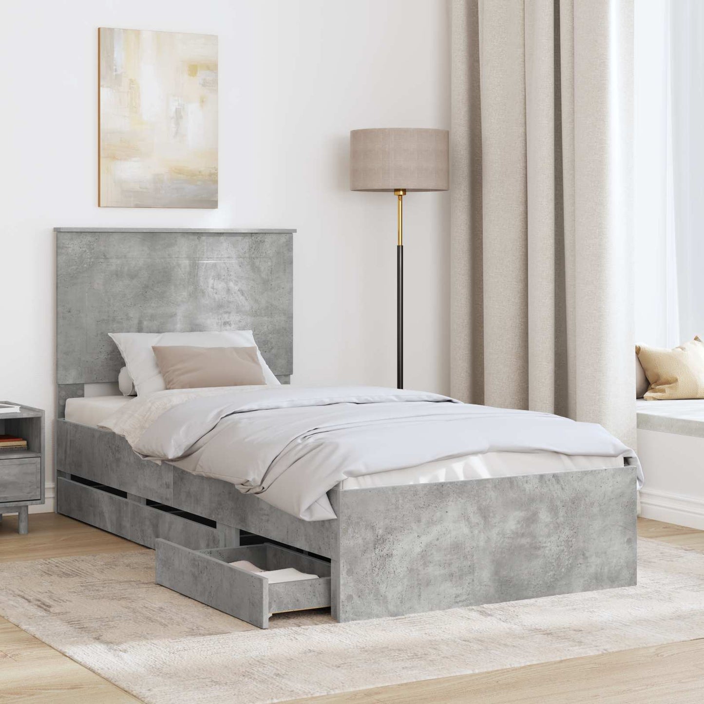 Ágykeret fiókkal tárolóval Beton Szürke 90 x 200 cm Mérnöki Fa