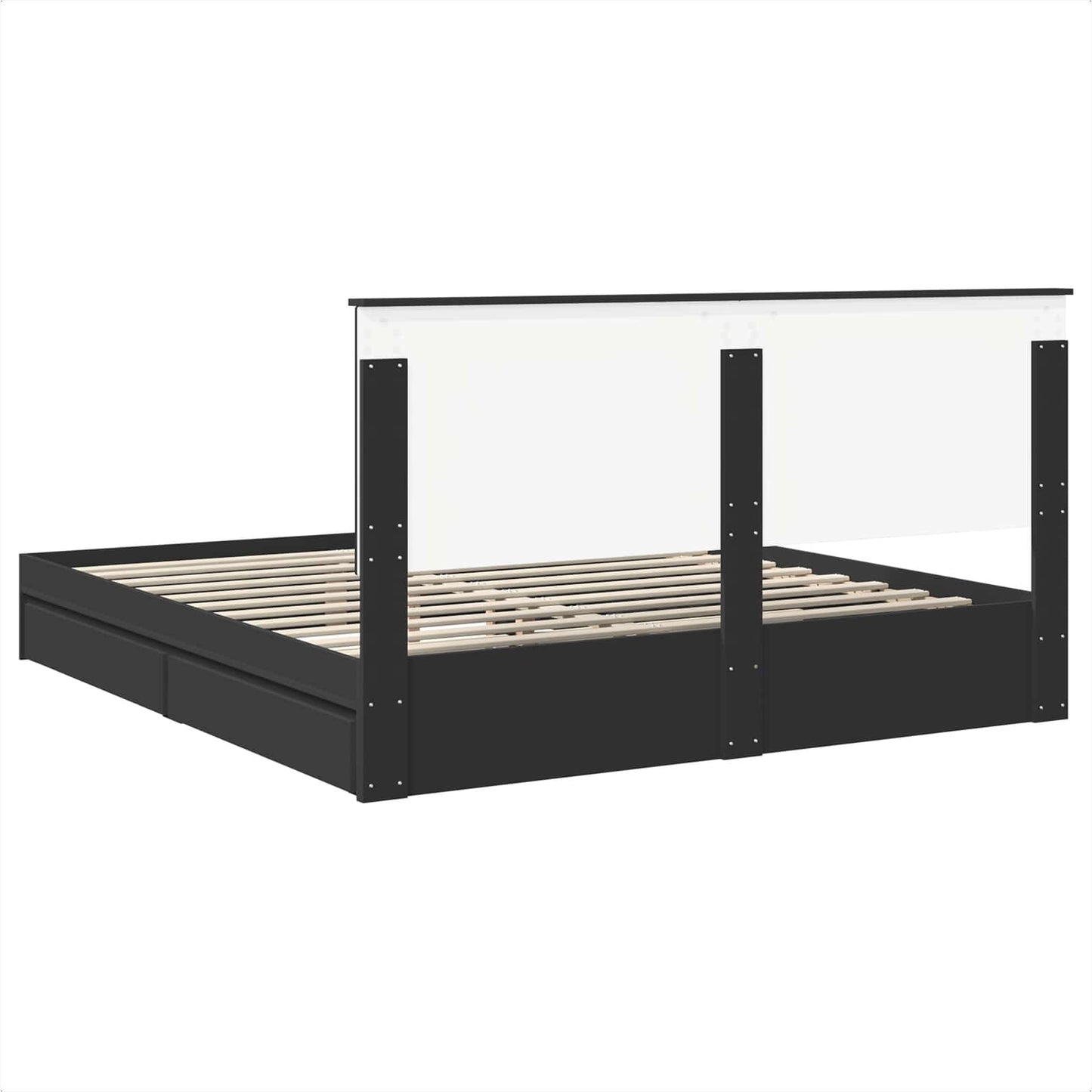 Tárolós Ágy fejtámlával fiókkal Fekete 200 x 200 cm Faanyag