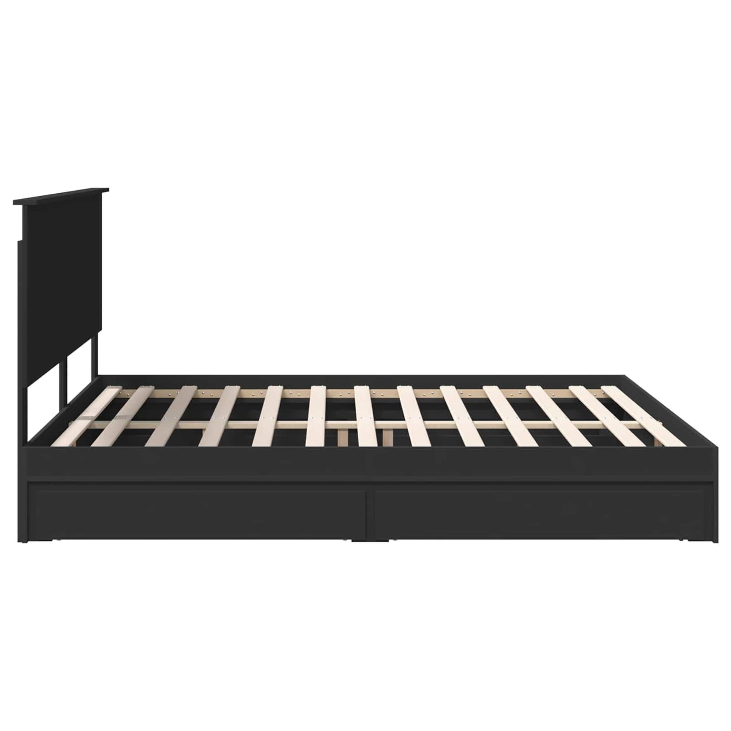 Tárolós Ágy fejtámlával fiókkal Fekete 200 x 200 cm Faanyag