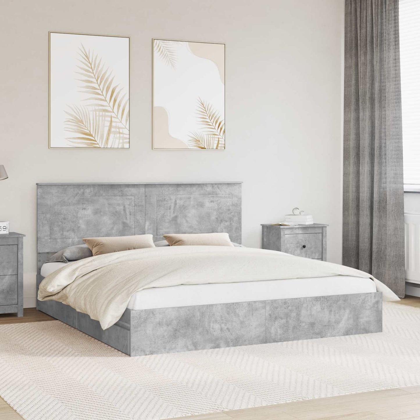 Tárolós Ágy fiókkal Beton Szürke 200 x 200 cm Szerelt Fa