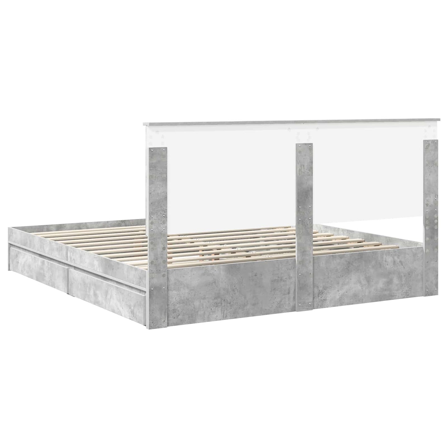 Tárolós Ágy fiókkal Beton Szürke 200 x 200 cm Szerelt Fa