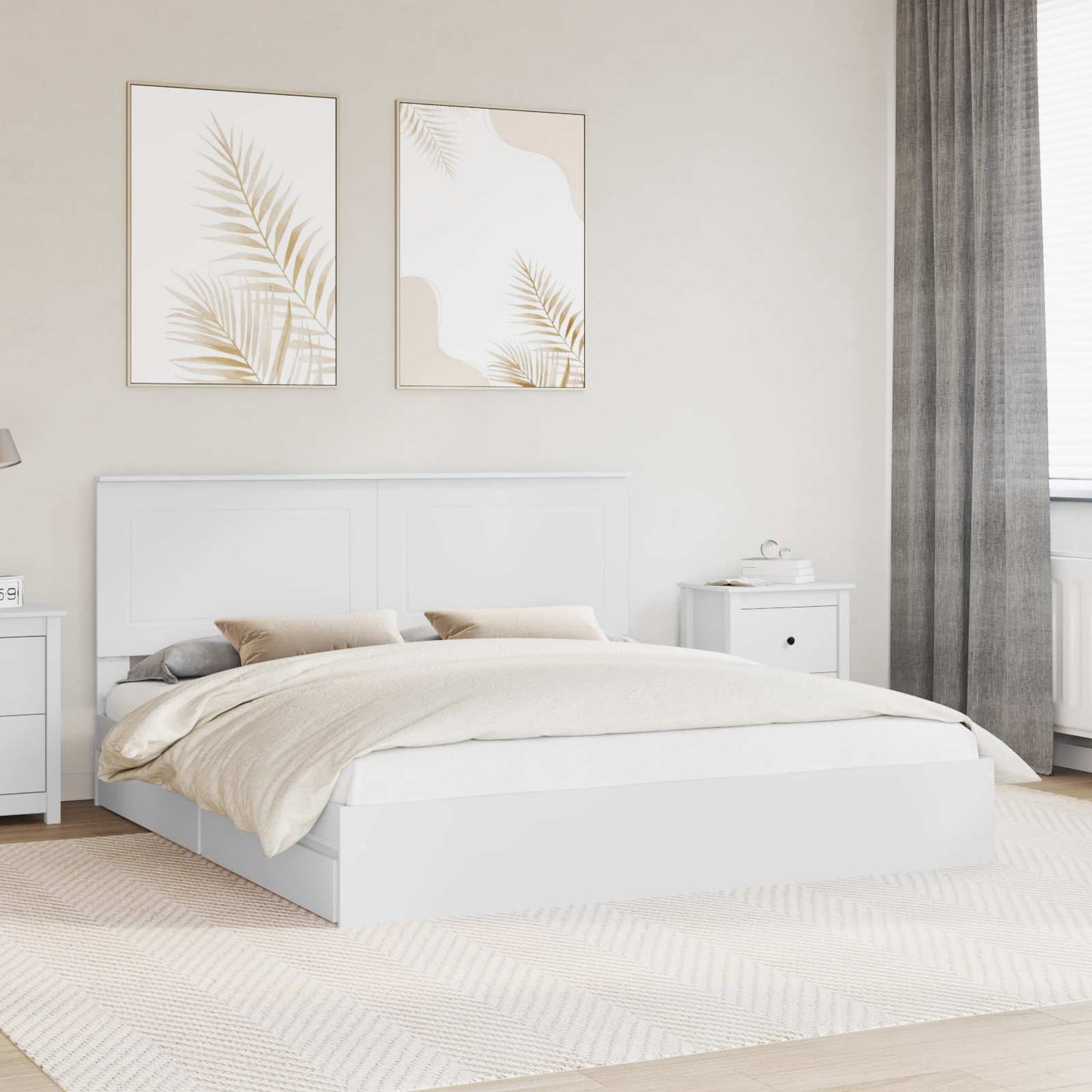 Tárolós Ágy fiókkal fejtámlával Fehér 180 x 200 cm Szerelt Fa