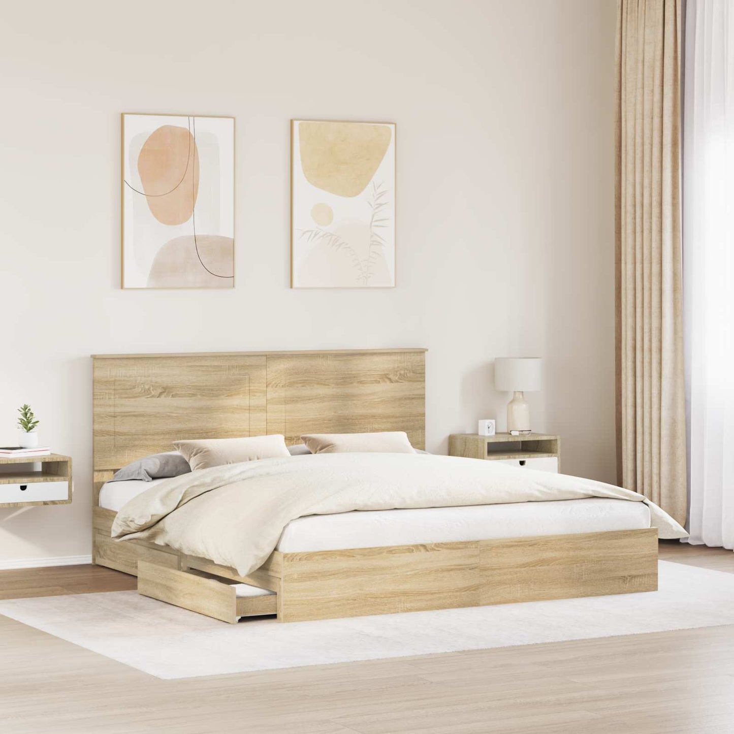 Tárolós Ágy fiókkal Sonoma tölgy 180 x 200 cm Szerelt Fa
