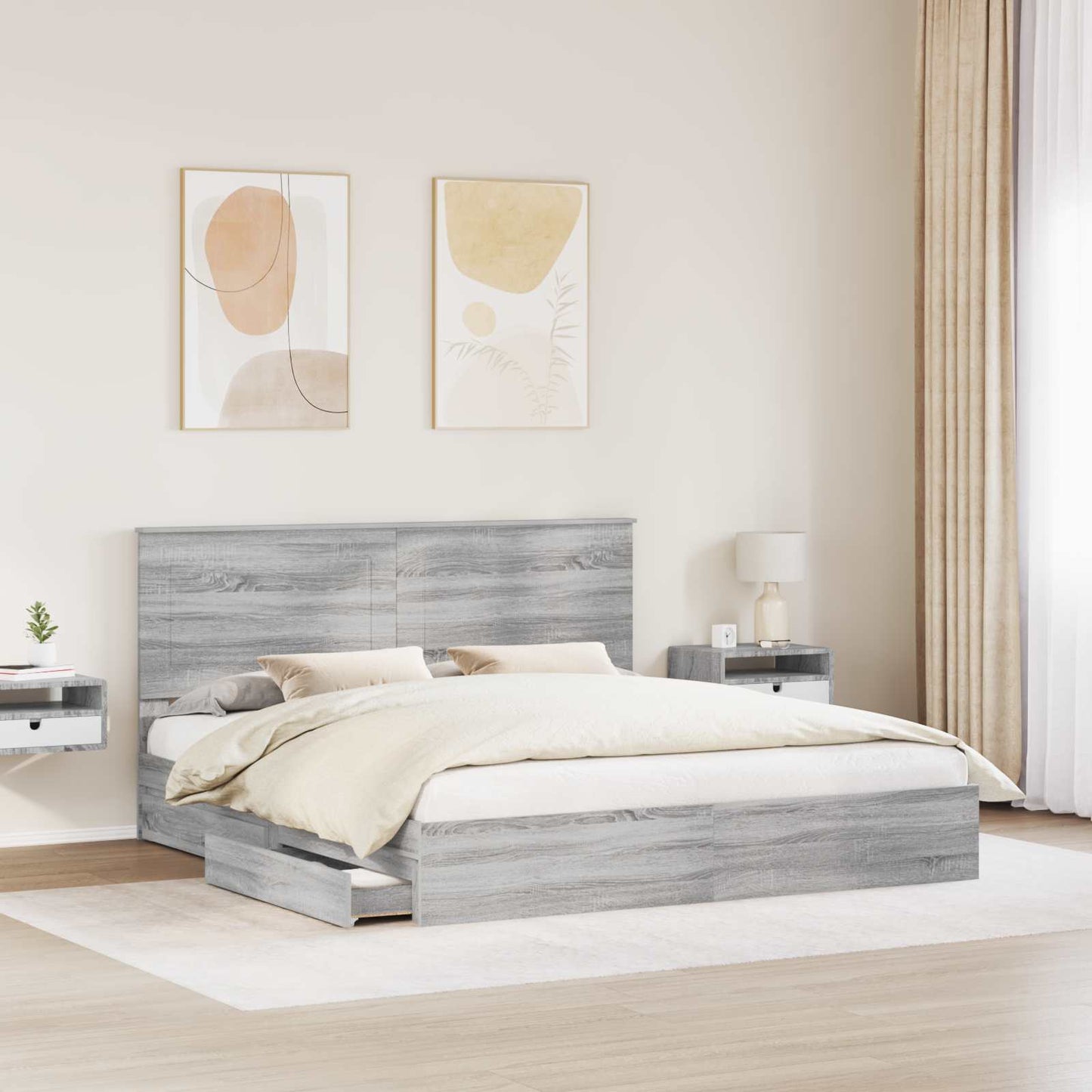 Tárolós Ágy fejtámlával Szürke Sonoma 180 x 200 cm Faanyag