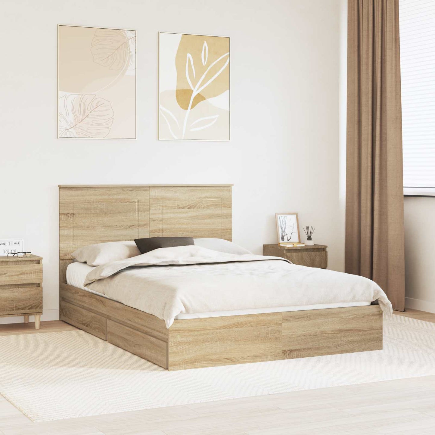 Tárolós Ágy fiókkal Sonoma tölgy 140 x 200 cm Szerelt Fa