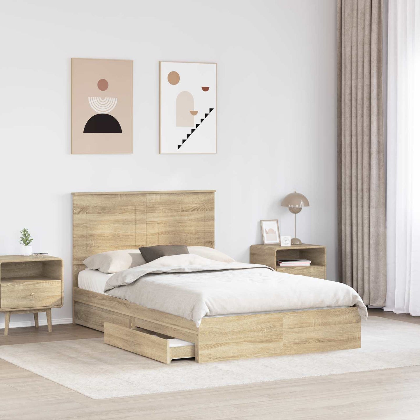 Tárolós Ágy fiókkal Sonoma tölgy 135 x 190 cm Szerelt Fa