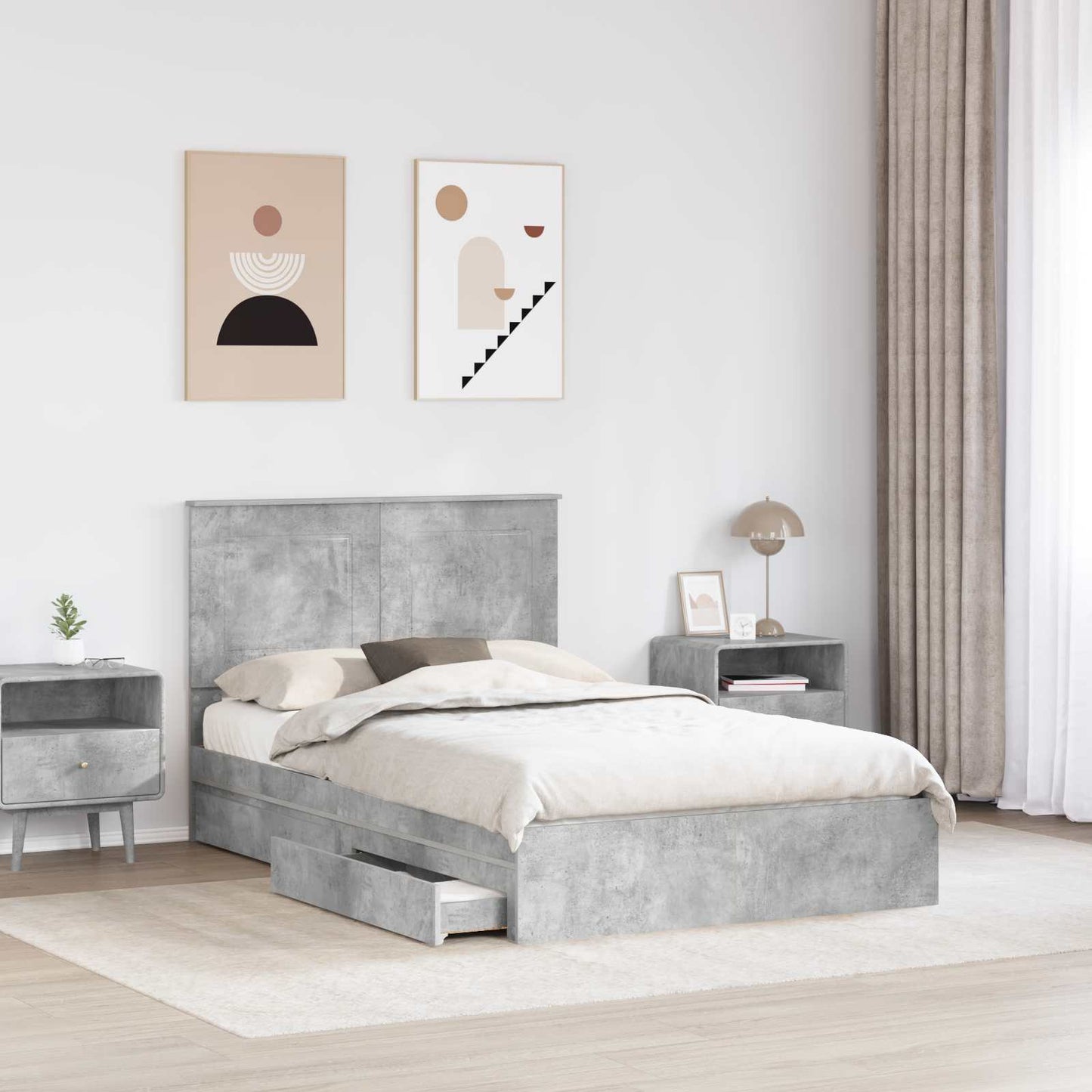Tárolós Ágy fiókkal Beton Szürke 135 x 190 cm Szerelt Fa