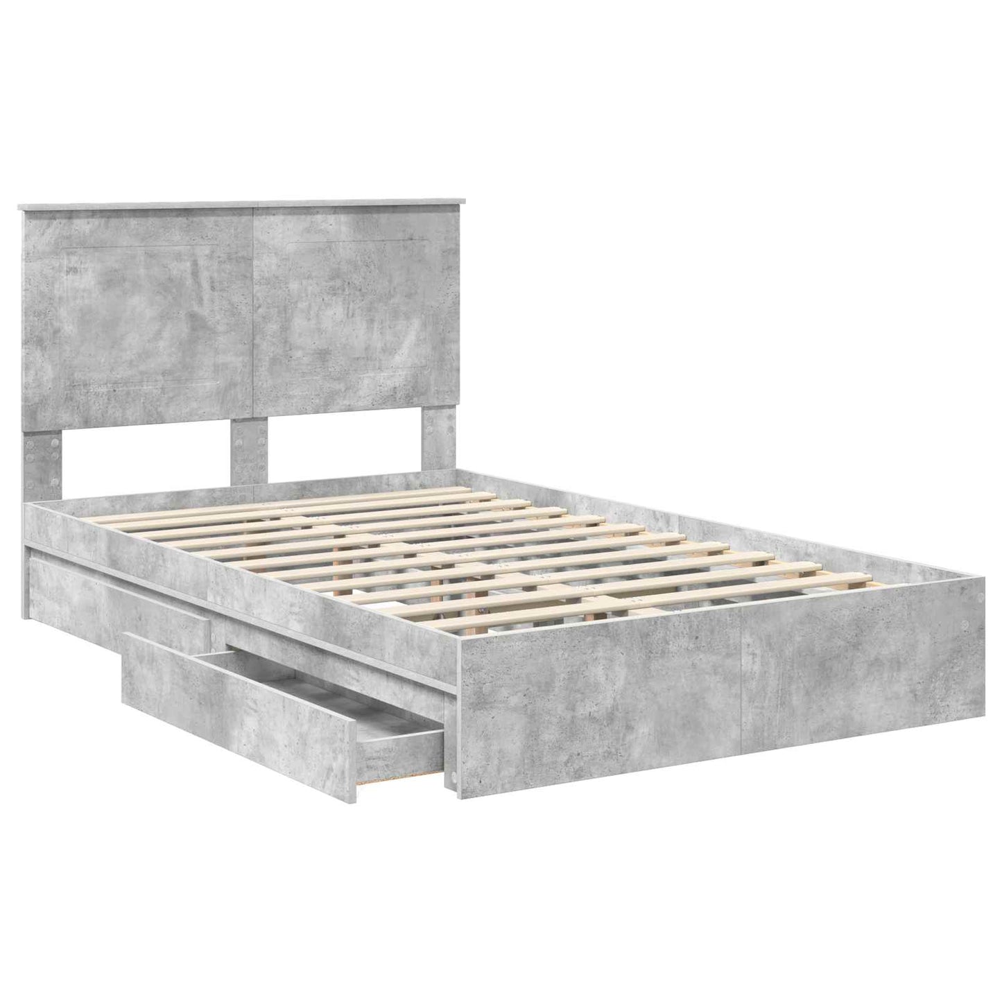 Tárolós Ágy fiókkal Beton Szürke 135 x 190 cm Szerelt Fa
