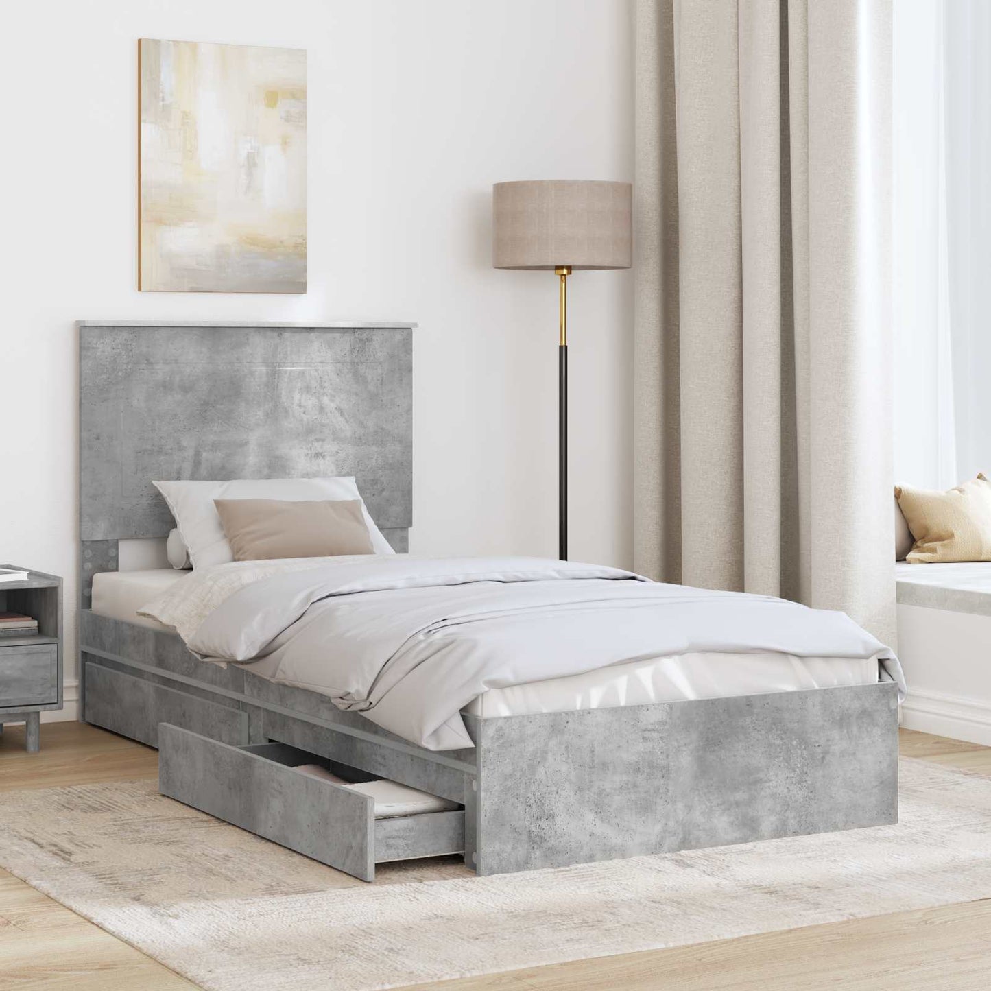 Tárolós Ágy fejtámlával Beton Szürke 90 x 190 cm Faanyag