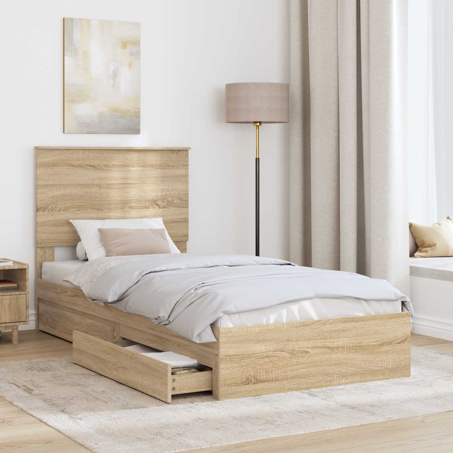 Tárolós Ágy fejtámlával Sonoma tölgy 90 x 200 cm Faanyag