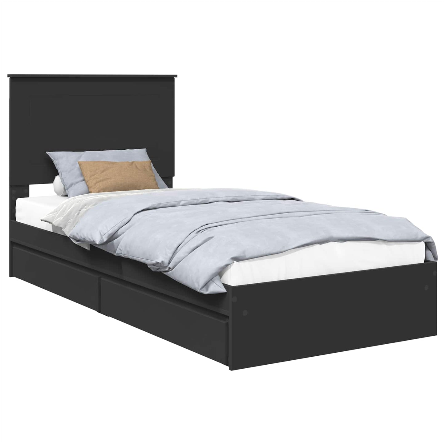 Tárolós Ágy fiókkal fejtámlával Fekete 75 x 190 cm Szerelt Fa