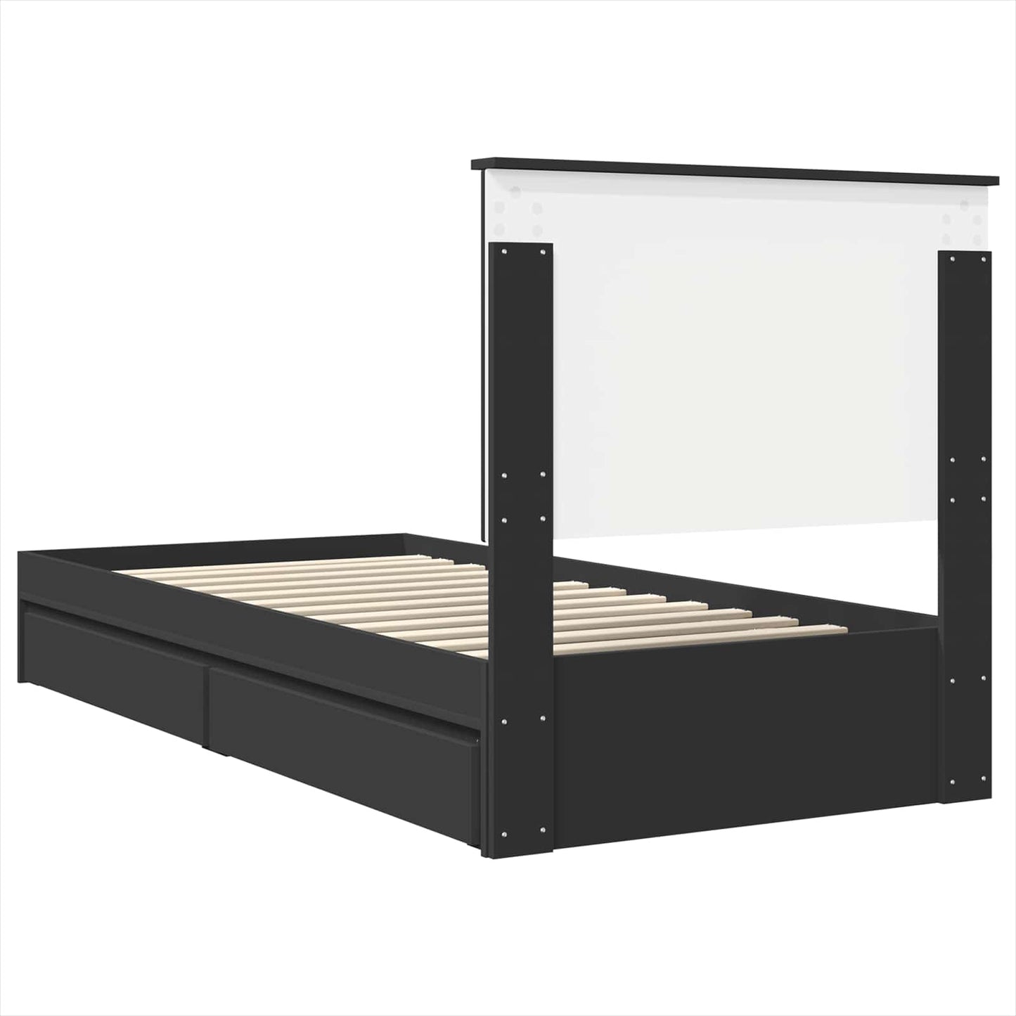 Tárolós Ágy fiókkal fejtámlával Fekete 75 x 190 cm Szerelt Fa