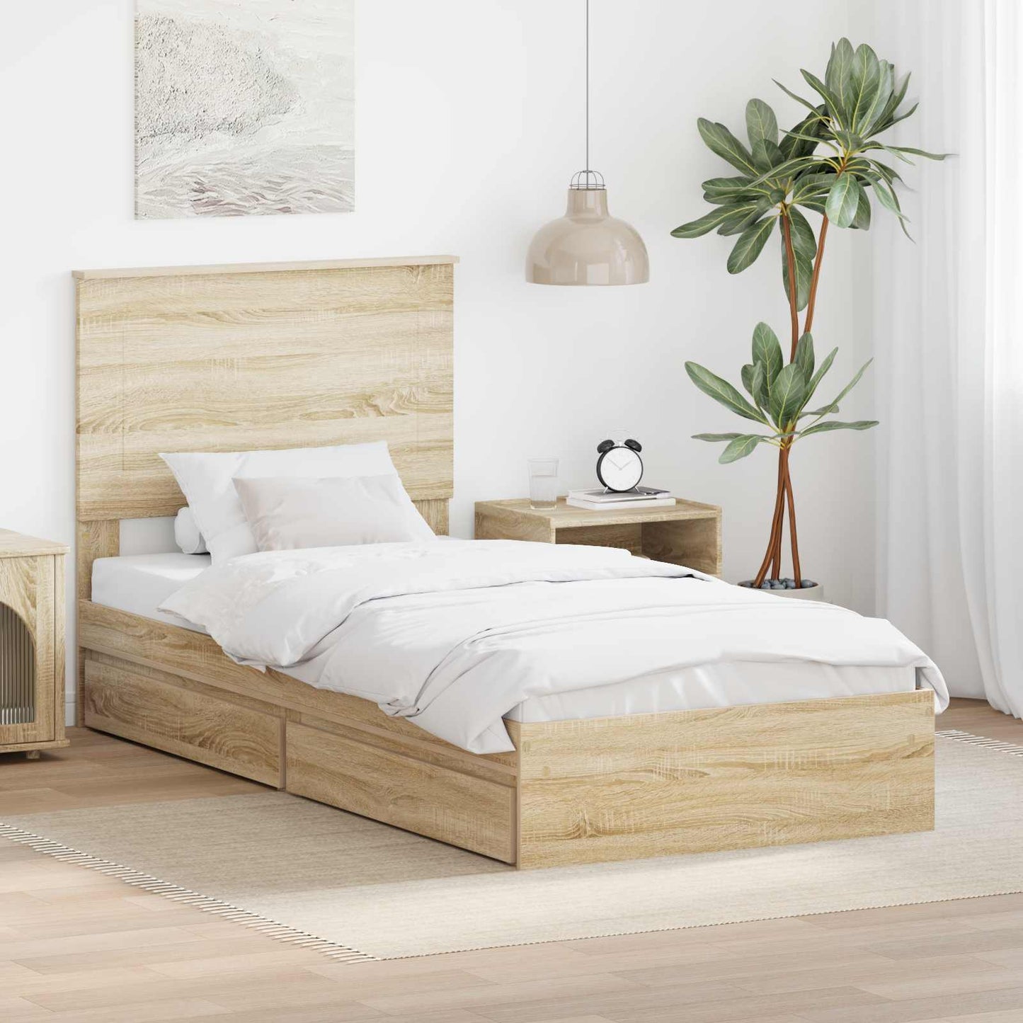 Tárolós Ágy fiókkal Sonoma tölgy 75 x 190 cm Szerelt Fa