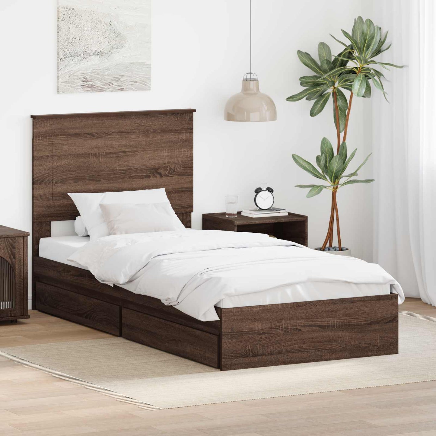 Tárolós Ágy fiókkal Barna Tölgy 75 x 190 cm Szerelt Fa