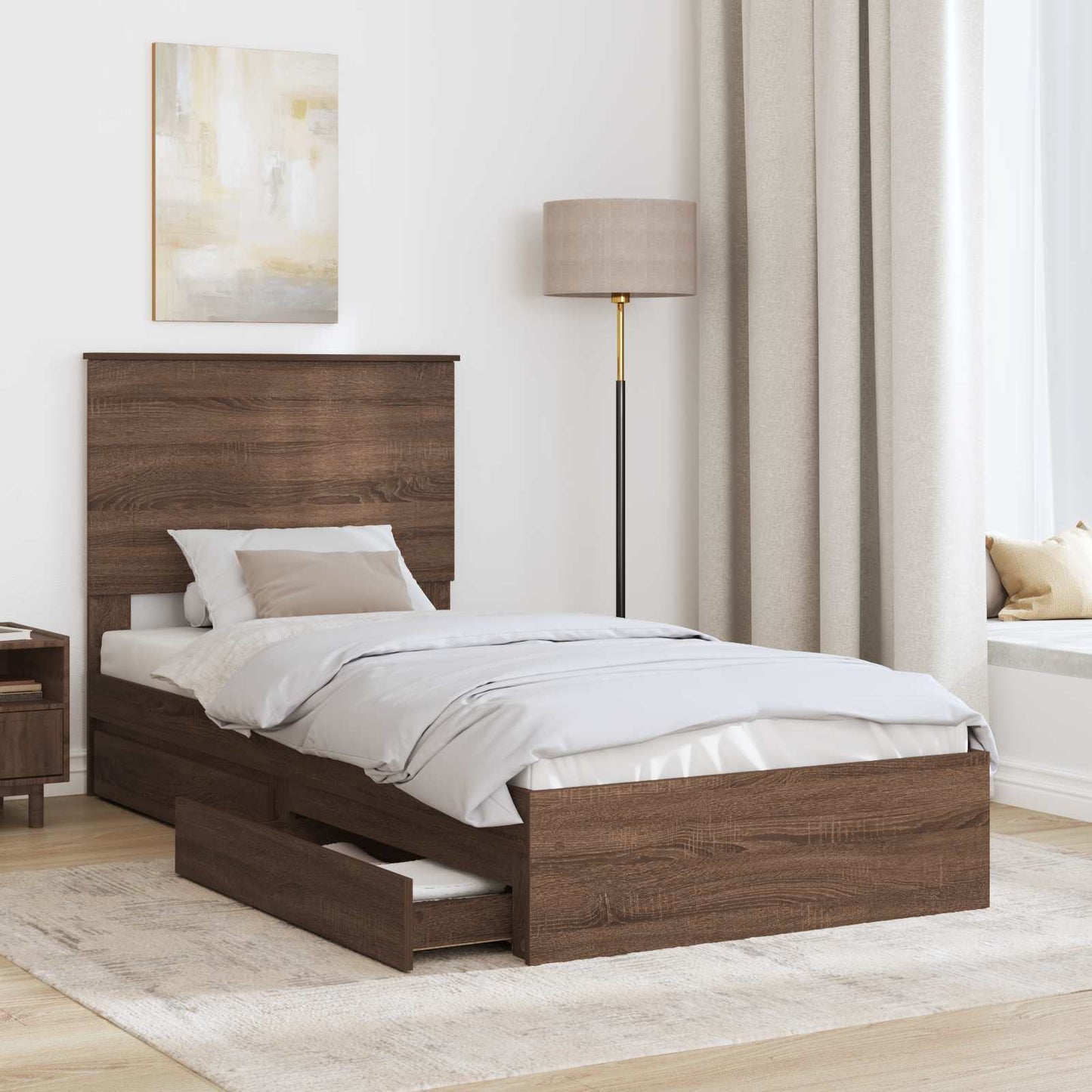 Tárolós Ágy fiókkal Barna Tölgy 75 x 190 cm Szerelt Fa