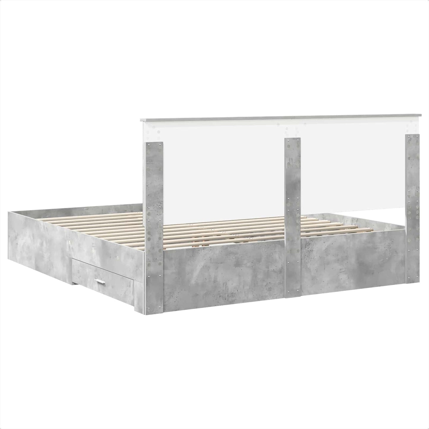 Ágykeret fiókkal tárolóval Beton Szürke 200 x 200 cm Szerelt Fa